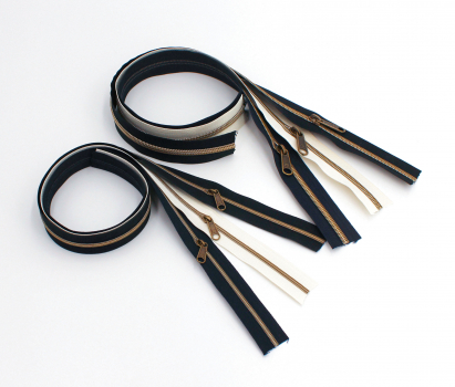 Preview: Endlosreißverschluss- Set metallisiert nachtblau, natur, schwarz/messing-antik (6 x 50 cm)